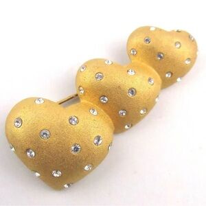 Vintage Swarovski Triple Heart Brooch Matte gold tone.